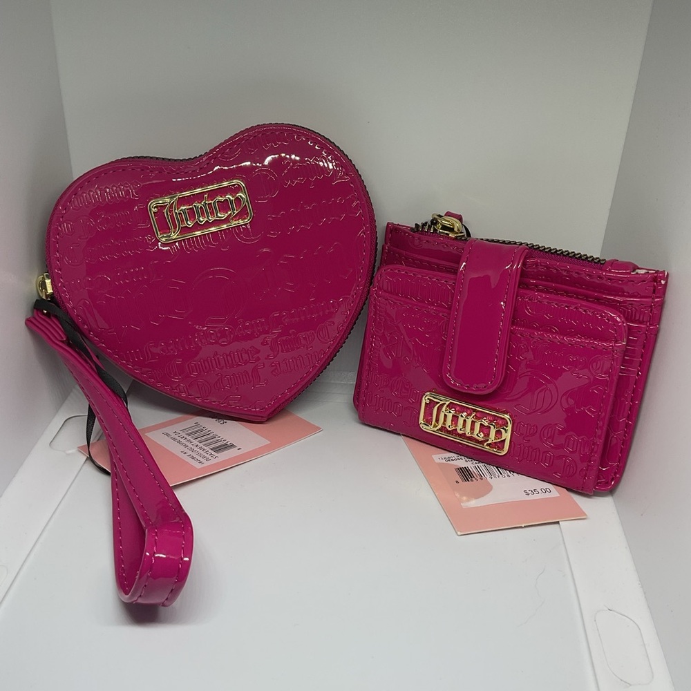 Juicy Couture Pink Heart Wristlet and Wallet Set